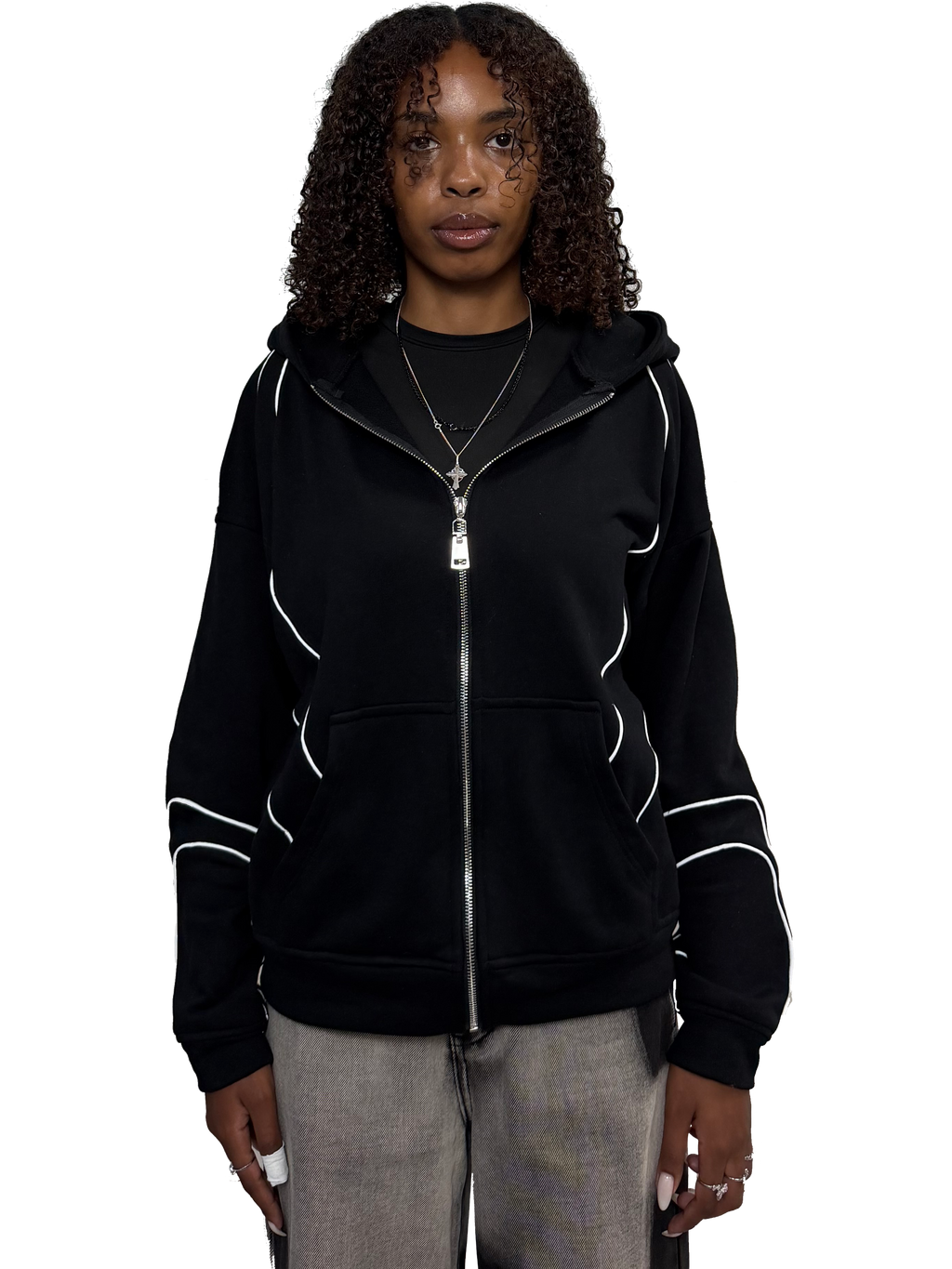 BLACK REFLECTIVE ZIP UP(wcc03)
