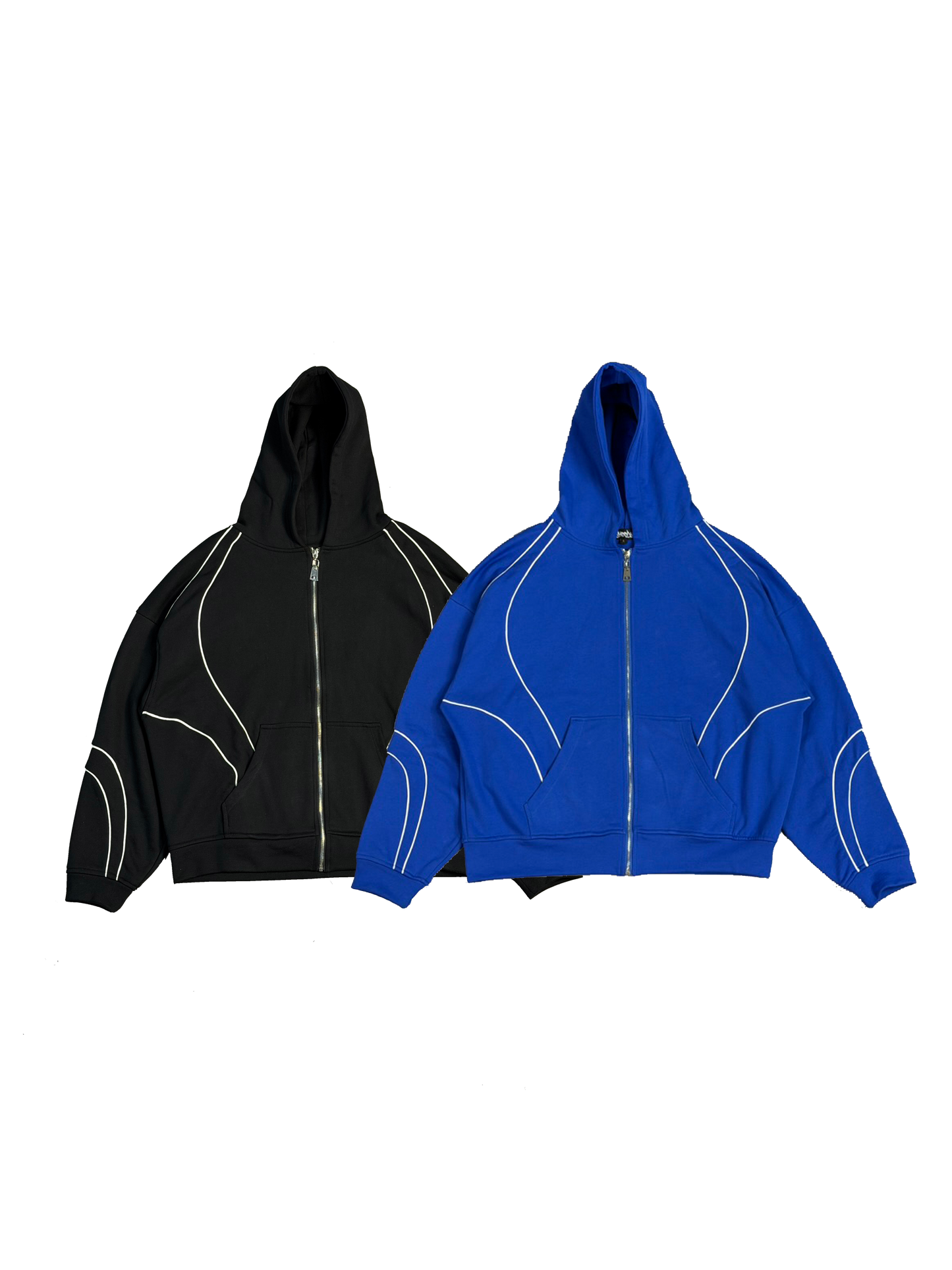 Pack Black+Blue zip up reflective hoodies
